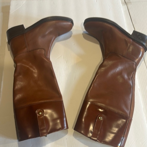 NWOT Minelli Naina cognac Brown Leather 2 toned Knee-High Boots w heel zipper - Picture 8 of 13